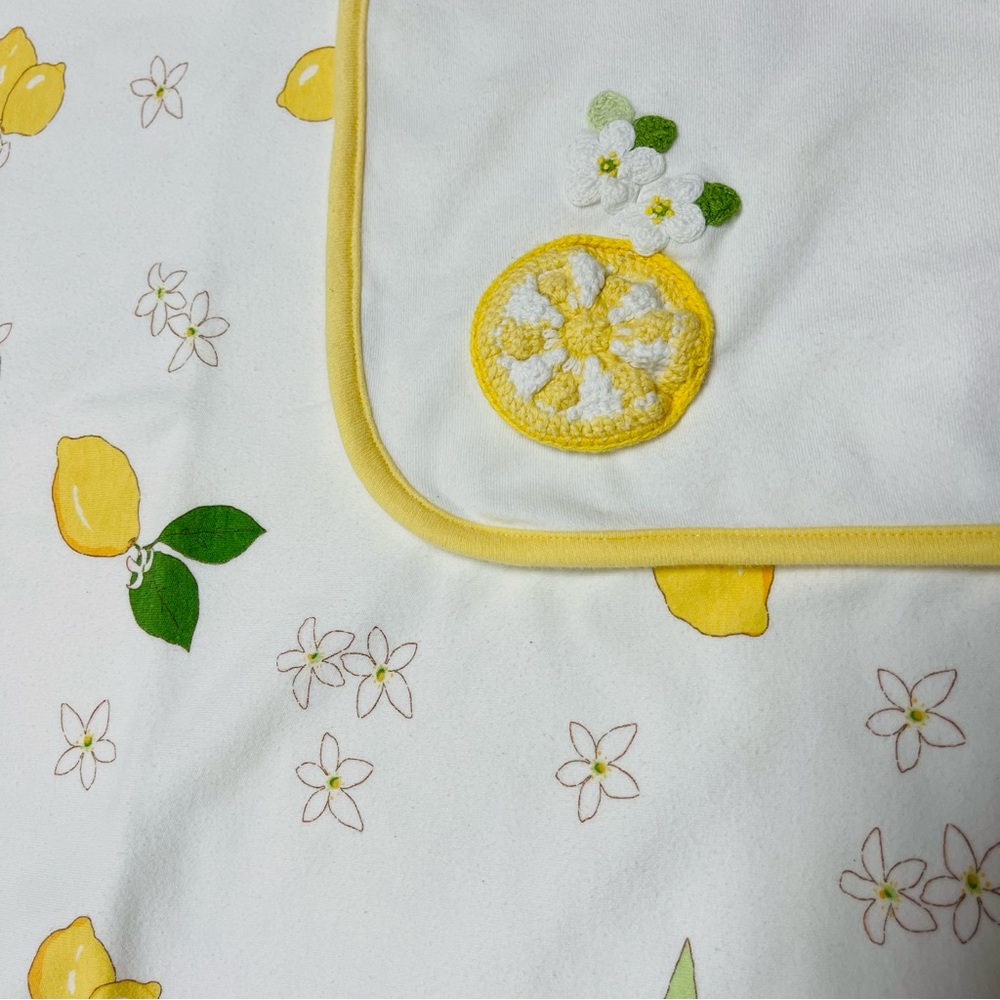 GYMBOREE Vintage Baby Girl Lemon Tree flowers Blanket Yellow White 2006